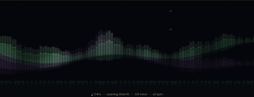 Aurora visualizer — curtains of light over a dark horizon